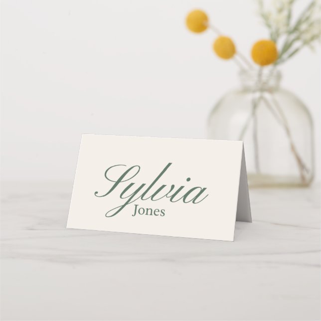 Olivgrüne Beige Hochzeit gefaltete Platzkarten  (Vorderseite)