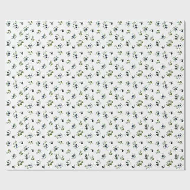 Olivgrüne Blätter Wasserfarben-Blumenmuster Geschenkpapier (Flach)