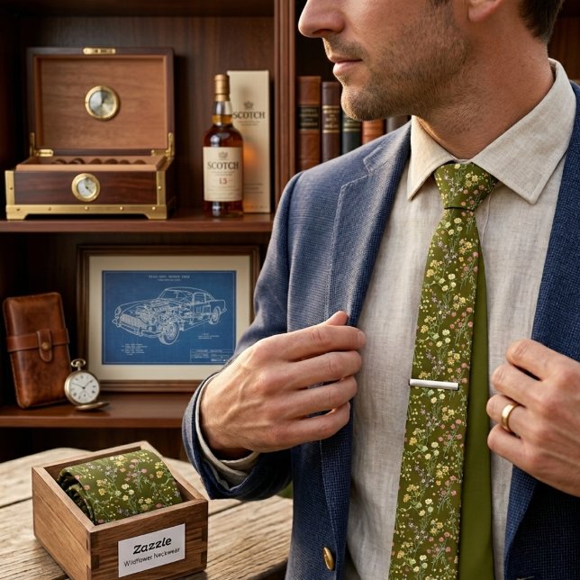 Olivgrüne Blumen Eleganz Krawatte (Von Creator hochgeladen)