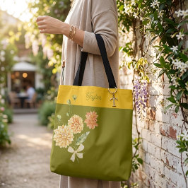 Olivgrüne Blumen-Schleife-Trendy-stylische Tote-Ta