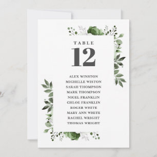 Olivgrüne Blumen Tischnummer Sitzordnung