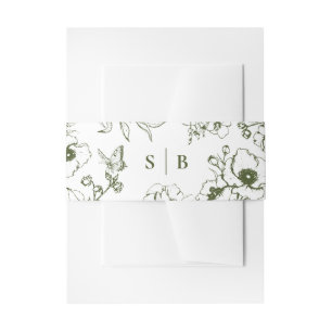 Olivgrüne Blumengarten-Monogramm-Hochzeit Einladungsbanderole