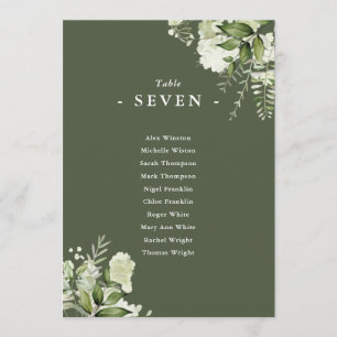 Olivgrüne Blumensitzordnung Tischnummer