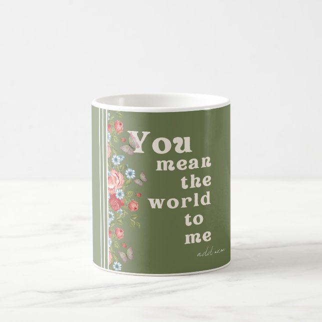 Olivgrüne Blumenvase – Romantisches Geschenk mit R Kaffeetasse (Mittel)