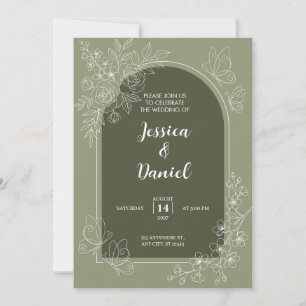 Olivgrüne Bogen-Einladung zur Hochzeit mit weißer Einladung