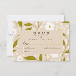 Olivgrüne Boho-Blumen-Hochzeit-RSVP-Antwortkarte RSVP Karte
