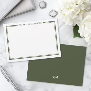 Olivgrüne Border Minimalistische Namensmonogramm Mitteilungskarte
