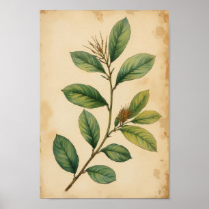 Olivgrüne Botanische Antike Blatt-Wandkunst Poster