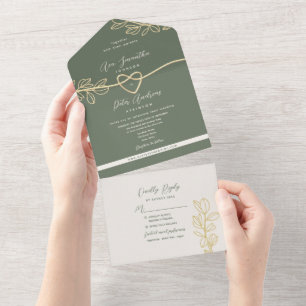 Olivgrüne botanische Hochzeit All In One Einladung
