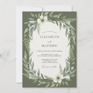 Olivgrüne botanische Hochzeit Einladung