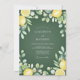 Olivgrüne Botanische Zitrus Hochzeit Einladung