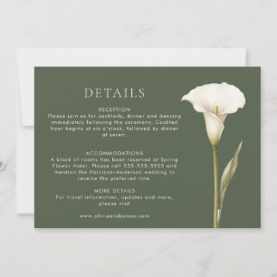Olivgrüne Calla-Lilien-Hochzeits-Detailkarte Einladung