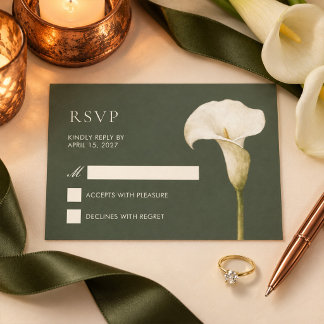 Olivgrüne Calla-Lilien-Hochzeits-RSVP-Karte RSVP Karte