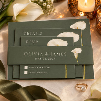 Olivgrüne Calla-Lilien-Hochzeitseinladung Bauchban Einladungsbanderole