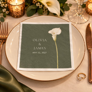 Olivgrüne Calla-Lilien-Hochzeitsserviette Serviette