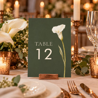 Olivgrüne Calla-Lilien-Hochzeitstisch-Nummer Tischnummer