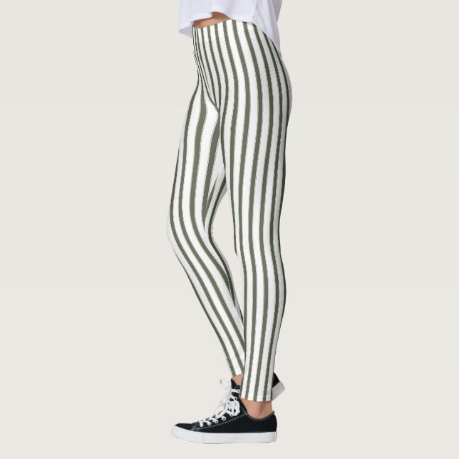 Olivgrüne Creme Streifen  Leggings (Links)