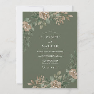 Olivgrüne elegante botanische Hochzeit Einladung