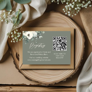Olivgrüne elegante Floral-QR-Code-Hochzeitswunschl Begleitkarte