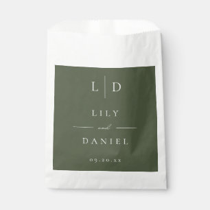 Olivgrüne elegante minimalistische Monogramm-Hochz Geschenktütchen