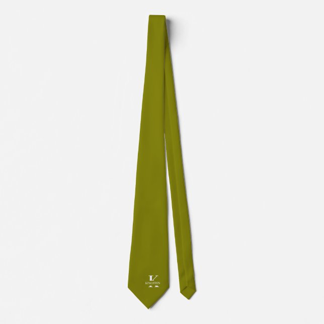 Olivgrüne elegante Monogramm + Name Krawatte (Vorderseite)