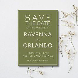 Olivgrüne Elfenbein-Old-Money-Moderne-Hochzeit Save The Date
