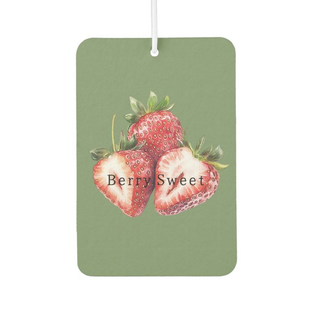 Olivgrüne Erdbeeren Beerensüß   Autolufterfrischer (Vorderseite)