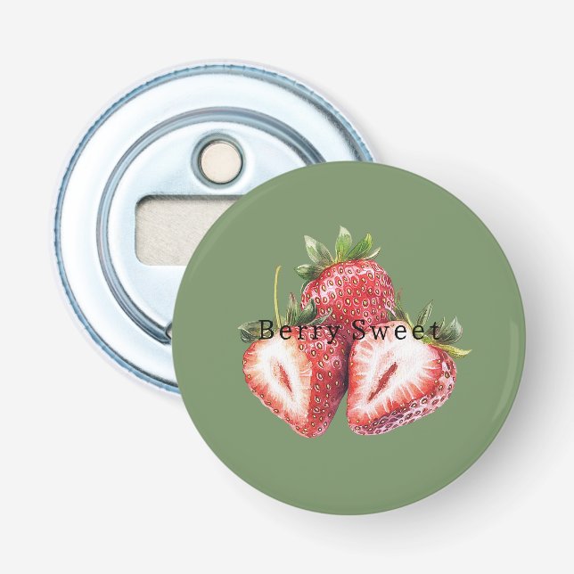 Olivgrüne Erdbeeren Beerensüß   Flaschenöffner (Vorderseite)