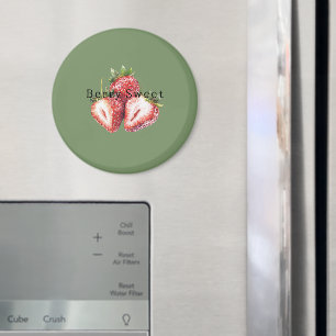 Olivgrüne Erdbeeren Beerensüß   Magnet