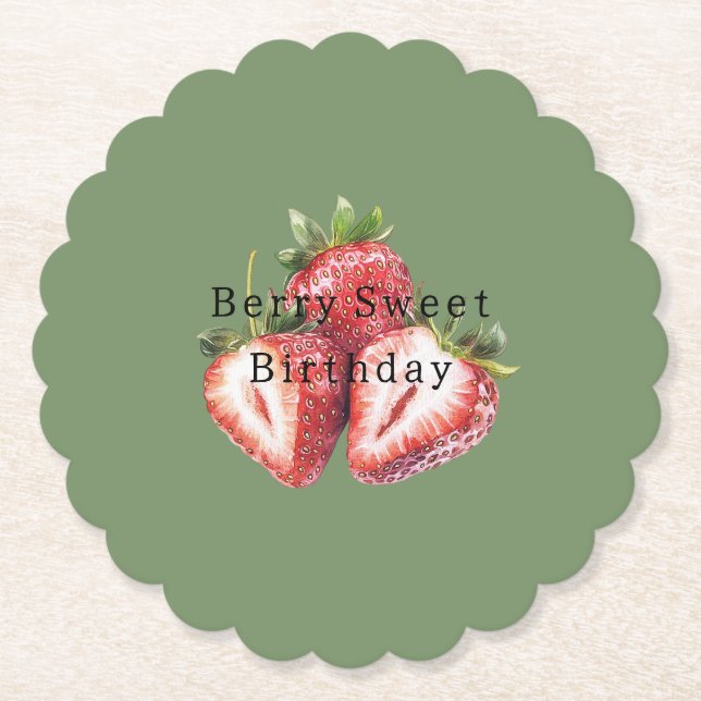 Olivgrüne Erdbeeren Beerig Süße Geburtstag Untersetzer (Vorderseite)