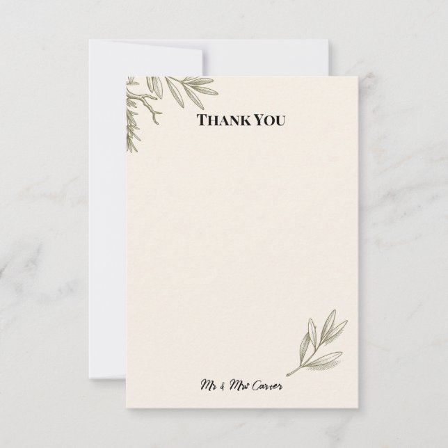 Olivgrüne Farn Botanische Hochzeit Danke (Vorderseite)