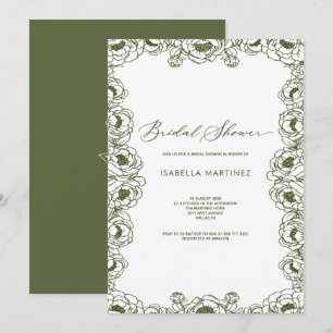 olivgrüne florale einfache elegante Brautparty Einladung
