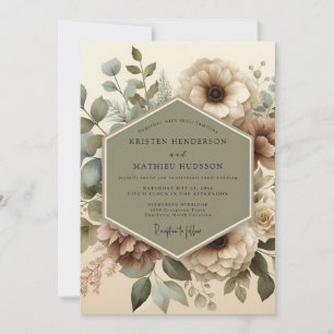 Olivgrüne florale Eleganz Hochzeit Einladung