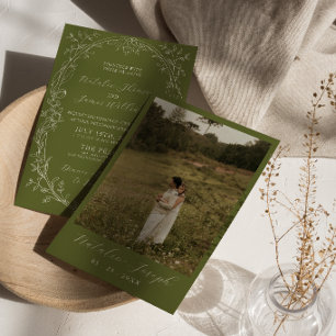 Olivgrüne florale romantische Hochzeit im Stil des Einladung