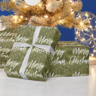 Olivgrüne Folien-Glitter-Schriftzug Frohe Weihnach Geschenkpapier