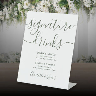 Olivgrüne Getränke zur Hochzeit signiert Sockelschild