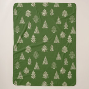 Olivgrüne Glitzer-Weihnachtsbäume Sherpadecke