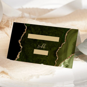 Olivgrüne Goldachat-Script-Hochzeitstisch Platzkarte