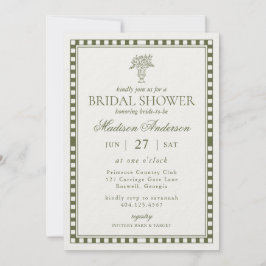Olivgrüne Harlekin-Karo-Bridal-Shower Einladung