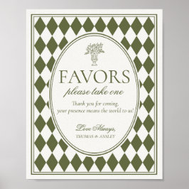 Olivgrüne Harlekin-Karo-Hochzeitsgeschenk-Schilder Poster