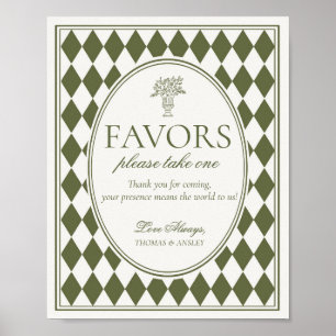 Olivgrüne Harlekin-Karo-Hochzeitsgeschenk-Schilder Poster