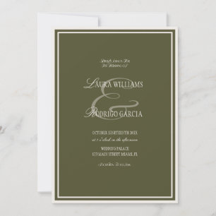 Olivgrüne Hochzeit im Stil des alten Geldes Einladung