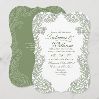 Olivgrüne Hochzeit Vintage Botanisch Einladung