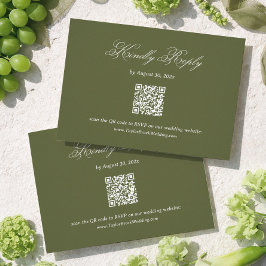 Olivgrüne Hochzeits-RSVP-QR-Code Begleitkarte