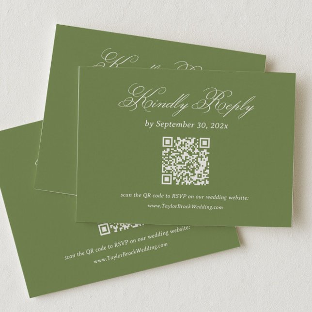 Olivgrüne Hochzeits-RSVP-Qr-Code Begleitkarte (Von Creator hochgeladen)