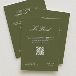 Olivgrüne Hochzeitsdetails Qr Code Begleitkarte