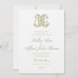 Olivgrüne Hochzeitseinladung mit Monogramm "H" Einladung