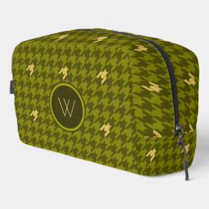 Olivgrüne Houndstooth mit goldener Akzentuierung Waschbeutel