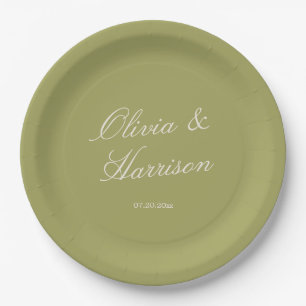 Olivgrüne klassische Hochzeit Pappteller
