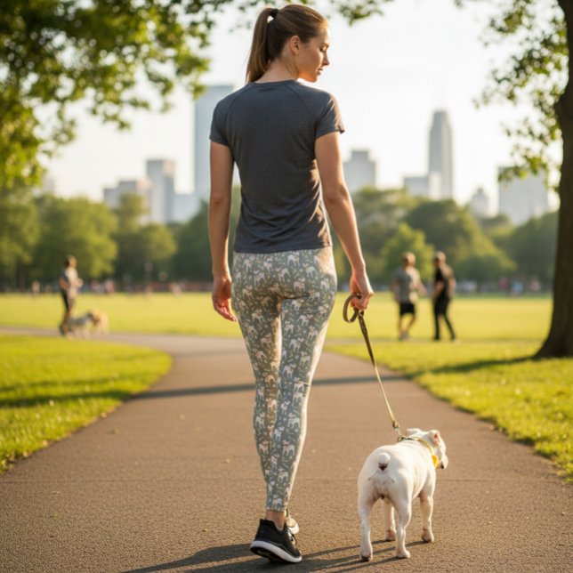 Olivgrüne Leggings mit verspielten Pitbulls und Sp (Von Creator hochgeladen)